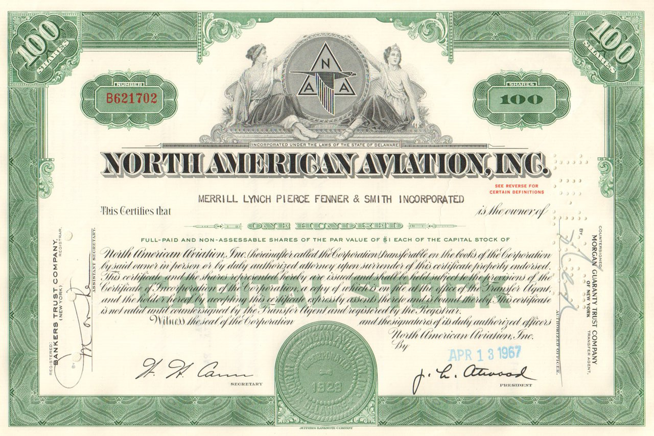 Stock Certificate Inc North American Aviation