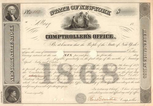 State of New York Comptroller's Office stock certificate 1868
