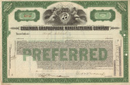 Columbia Graphophone Manufacturing Company stock certificate 1923