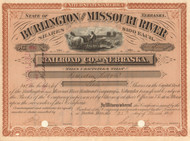 Burlington and Missouri River Railroad Co. in Nebraska stock certificate 1879