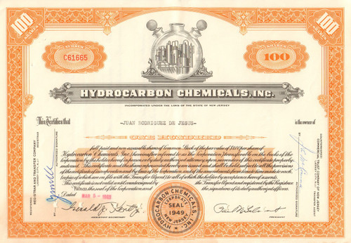Hydrocarbon Chemicals Inc. stock certificate 1963