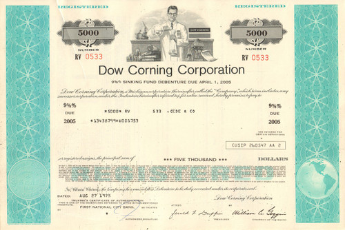 Dow Corning Corporation $5000 bond certificate 1975