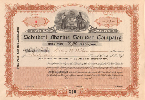 Schubert Marine Sounding Company stock certificate circa 1911
