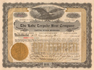 Lake Torpedo Boat Company stock certificate 1916