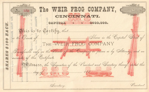 Weir Frog Company, Cincinnati  stock certificate circa 1882