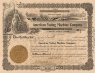 American Voting Machine Company stock certificate 1913 (Maine)