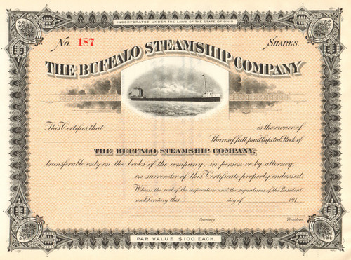 Buffalo Steamship Company stock certificate circa 1911 (New York)