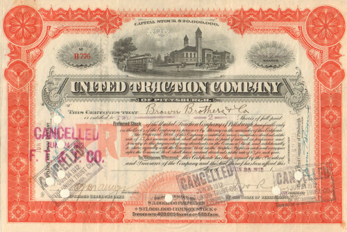 United Traction Company stock certificate 1912 (Pittsburgh PA)