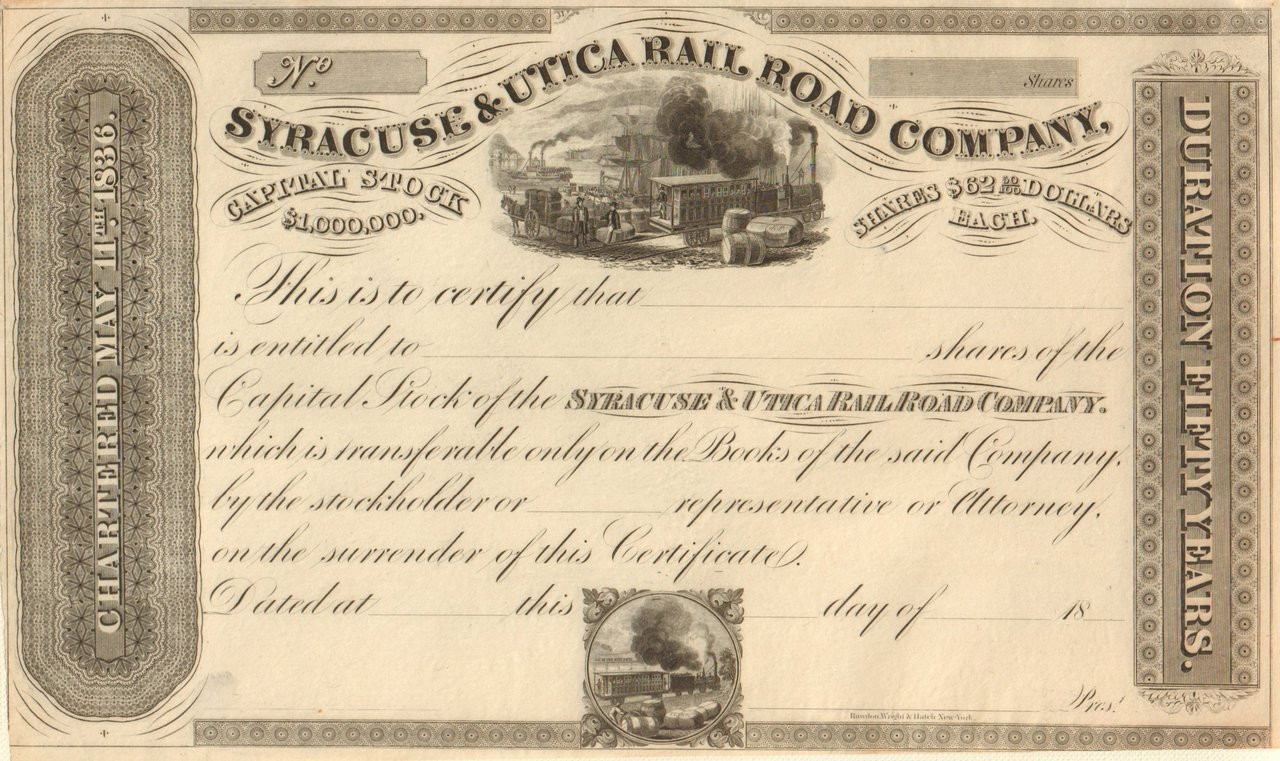 Elmira State Line Railroad Company Stock Certificate New York 