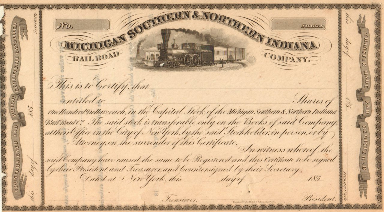 Lake Shore & Michigan Southern Railway Bond Stock Certificate Railroad 1906 