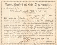 Boston Hartford and Erie Trust certificate circa 1886