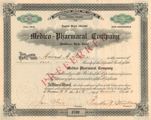 Norwich Pharmacal Company Stock Certificate