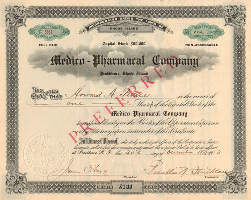 Medico-Pharmacal Company stock certificate 1903 (Rhode Island)