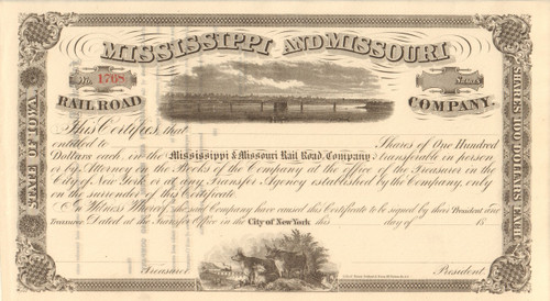 Mississippi and Missouri Railroad Company stock certificate 1860's (Iowa)