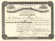 Continental Bank and Trust stock certificate 1900's (Fort Worth, Texas)