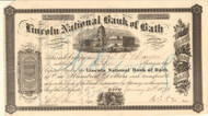 Lincoln National Bank of Bath stock certificate 1873 (Maine)