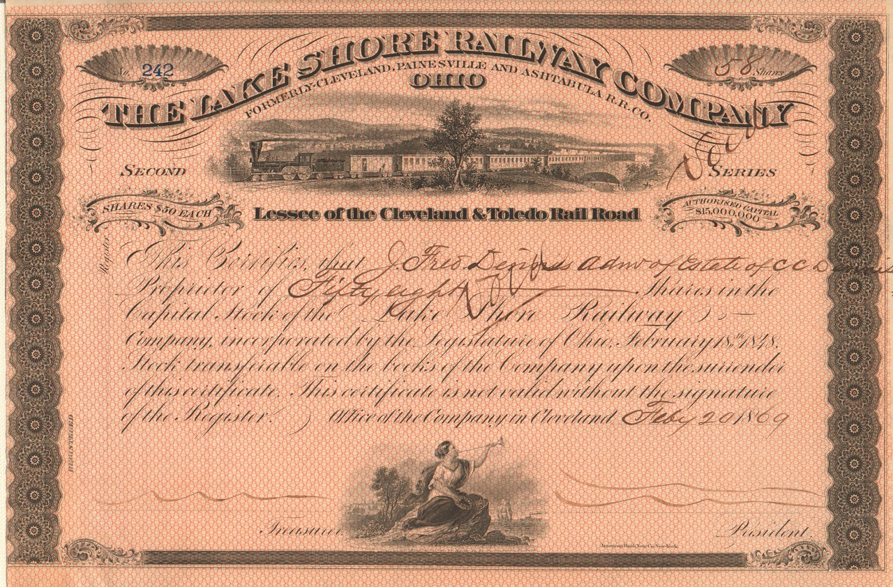 New York Ontario /& Western Railway Company Stock Certificate Railroad Green
