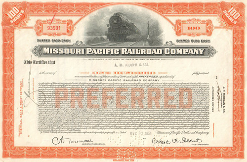 Missouri Pacific Corporation stock certificate 1950's 