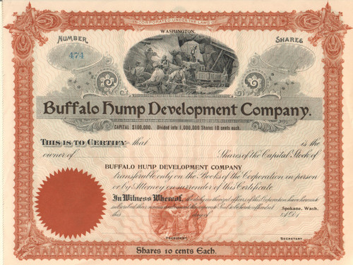 Buffalo Hump Development Company stock certificate (Washington)