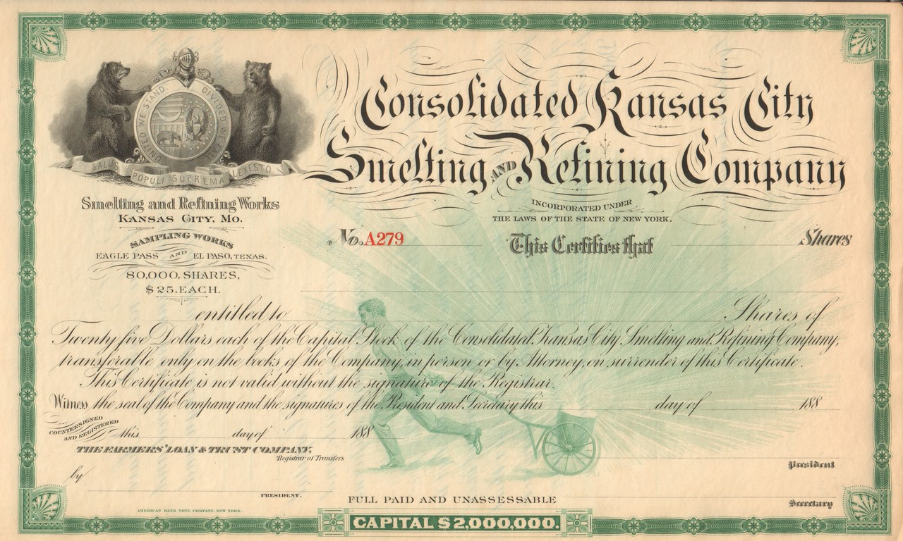 American Smelting and Refining Company Stock Certificate 
