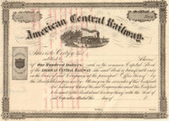 American Central Railway stock certificate circa 1866