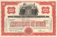 Stutz Motor Car Company of America Inc. stock certificate 1936 (Indiana)