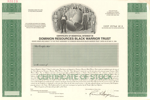 Dominion Resources Black Warrior Trust stock certificate specimen 1994