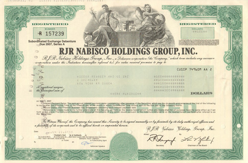 RJR Nabisco Holdings Group, Inc. bond certificate 1990 (huge leveraged buyout) 