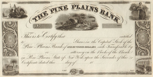 Pine Plains Bank stock certificate 1839 (New York) 
