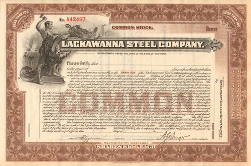 Lackawanna Steel Company stock certificate circa 1902 (New York) 