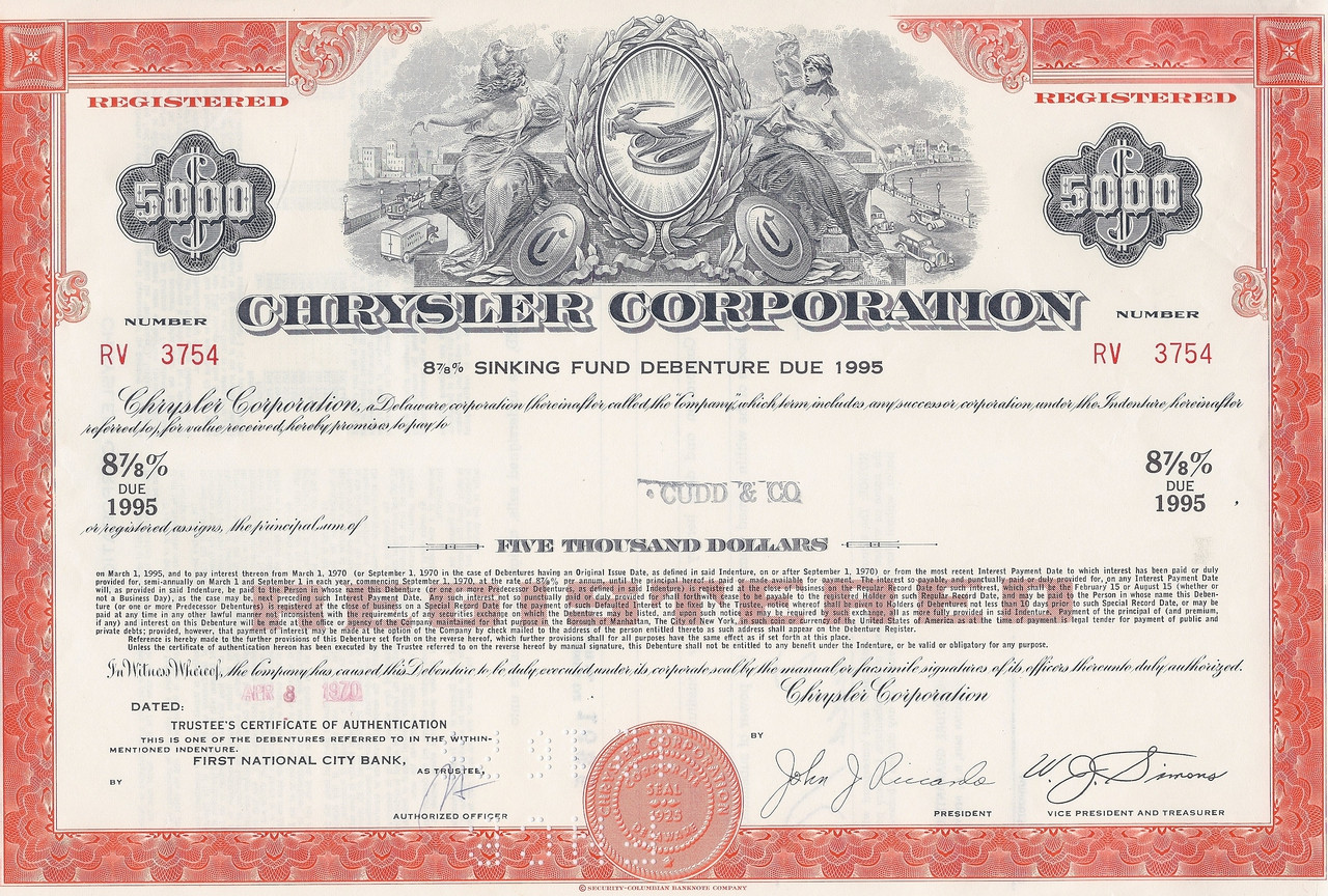 Hood Ornament Vignette Chrysler Corporation Bond Certificate 