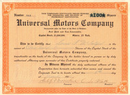 Universal Motors Company stock certificate 1916 (North Carolina) 