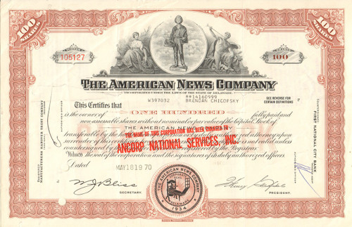 American News Company stock certificate 1970