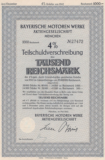 BMW war era bond 1942 