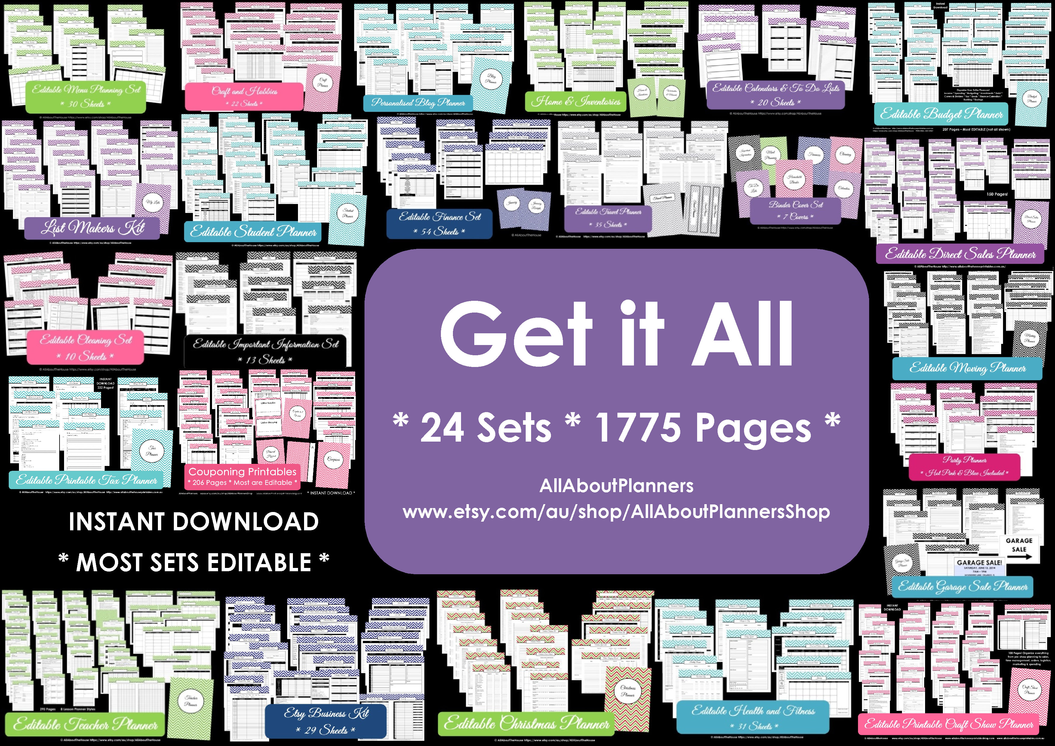 get it all editable multicoloured planners instant business binder printables