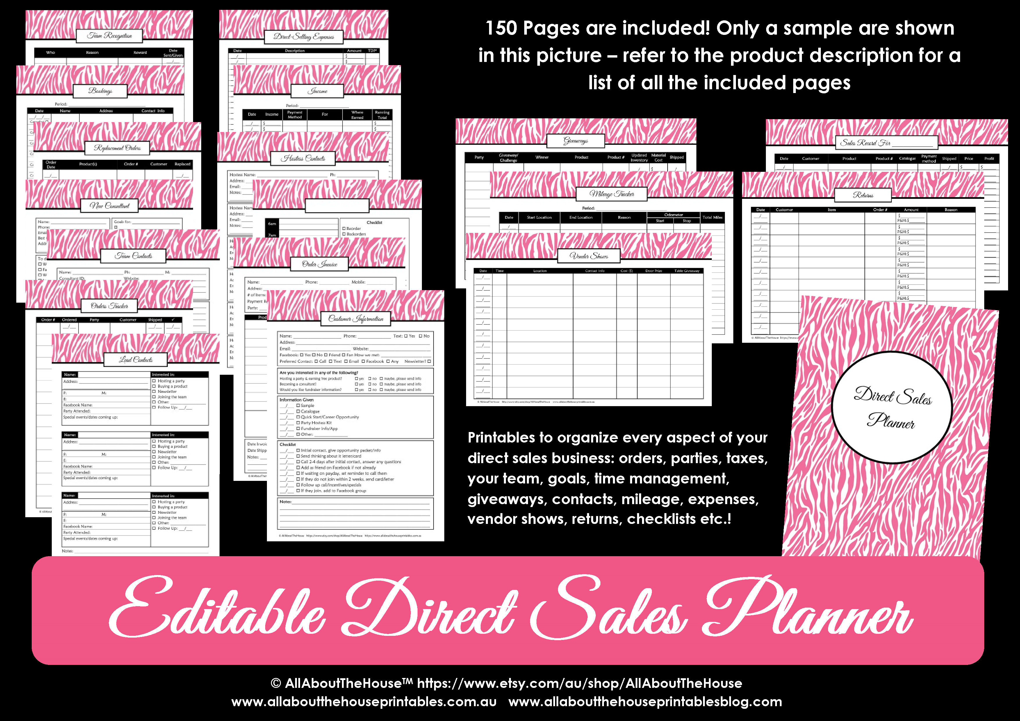 Printable direct sales planner pink zebra editable