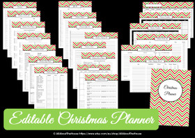 Christmas Planner - EDITABLE - Chevron Red & Green - INSTANT DOWNLOAD