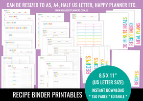 Recipe Organizing Printables - Rainbow