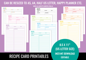 Recipe Sheet Printables (V2) - Rainbow