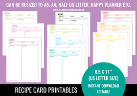 Recipe Sheet Printables (V1) - Rainbow