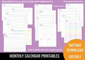 Monthly Calendar  Printables - Rainbow