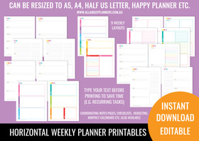 2 Page Horizontal Weekly Planner Printables - Rainbow