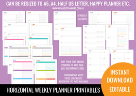  2 Page Horizontal Weekly Planner Printables - Rainbow