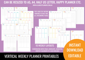 2 Page Vertical Weekly Planner Printables - Rainbow