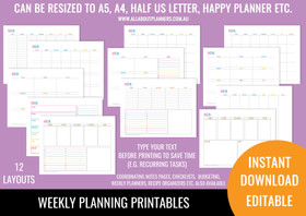 1 Page Horizontal Weekly Planner Printables - Rainbow