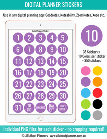 Number digital planner stickers