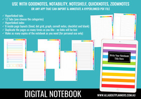 Digital Notebook - 12 Tabs / Subjects (use in Goodnotes or other annotated PDF app)
