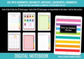 Digital Notebook - 8 Tabs / Subjects (use in Goodnotes or other annotated PDF app)