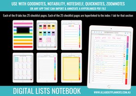 Digital Lists Book - 8 Tabs / Subjects 