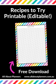 Recipes to try printable planner